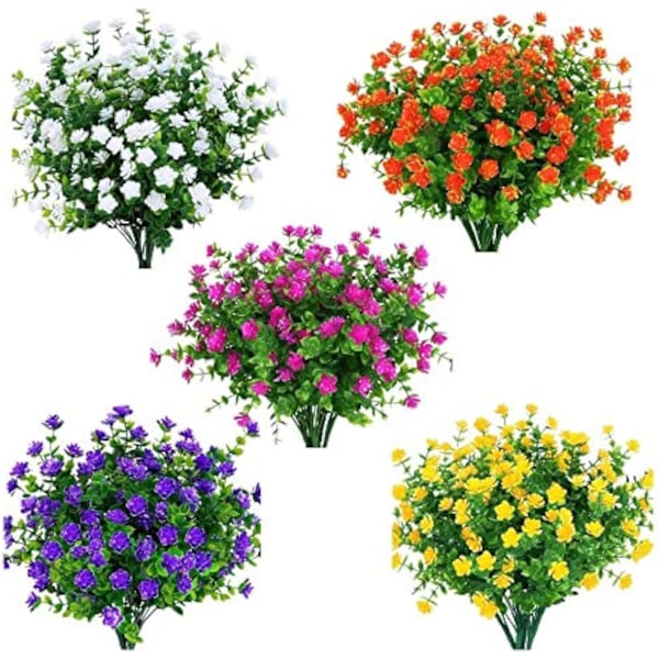15 Buketter Konstgjorda Utomhusblommor Falska Plastgrönska UV-beständiga Buskar Växter för Inomhusvas Utomhus Hängande Växter