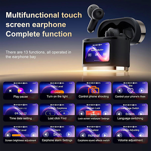 Typ A BD2 Smart Digital Display Touch Screen Trådlöst Bluetooth Headset ANC+ENC Brusreducering