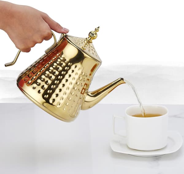 1200ml, Tekanne i rustfritt stål med avtakbar infuser, Komfyrtekanne gold