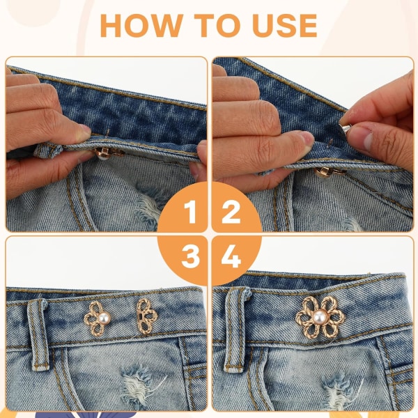 8 stk Avtakbare Midjebåndstrammesystemer, Justerbare Jeansknapper, Bukseklips for å Stramme Midjen, Dekorative Knapper uten Syning Style 2