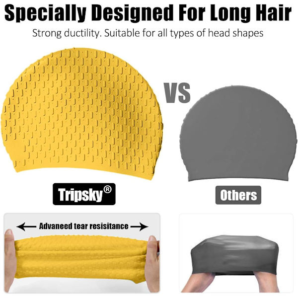 Silikon Badehætte, Behagelig Badehætte Ideel til Krøllet Kort Mellemlangt Langt Hår, Unisex Svømmehætte, Brusehætter Holder Frisuren Uændret yellow