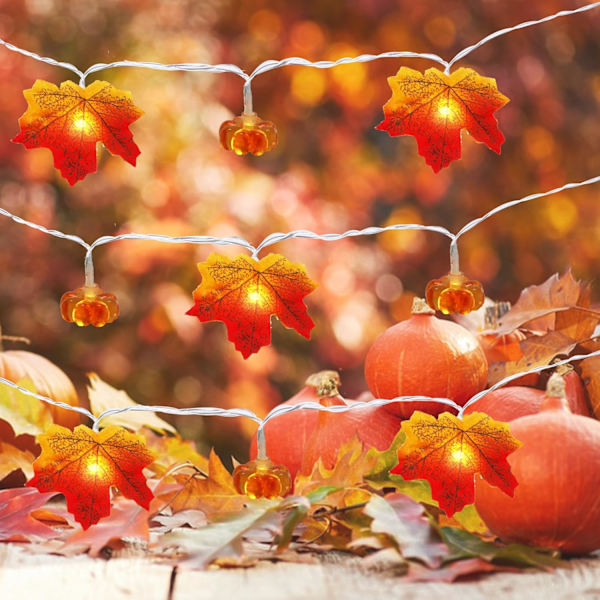 Græskar Ahornblad Lys String Thanksgiving og Halloween Lys String 3 Meter 20 LED Lys String