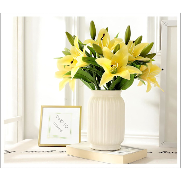 Kunstige Blomster 8 stk Kunstige Liljer med Blomsterkunst Planteblomster Hjemmedekoration yellow