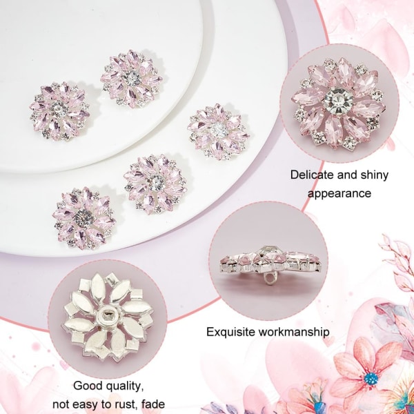 10 stk 28MM Blomst Rhinestone Shank Knapper Krystall Sy På Knapper med 1 Hull og Flat Bakside, Rhinestone Snøfnugg Metallknapper F