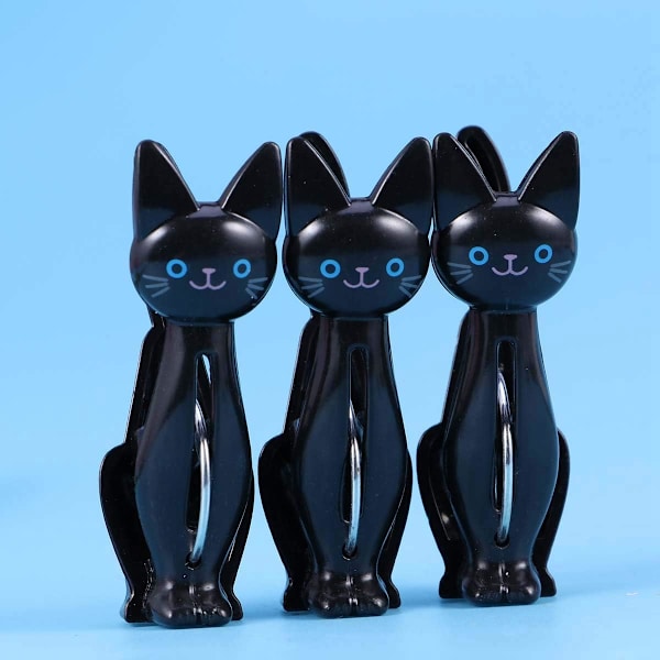 12 st Klädnypor Cartoon Cat Tvättklämmor Kreativa Klämmor Foto Påse Handduk Tvättklämmor Hushållsförslutningsklämmor Black 2.95 x 1.38 x 0.98 inches