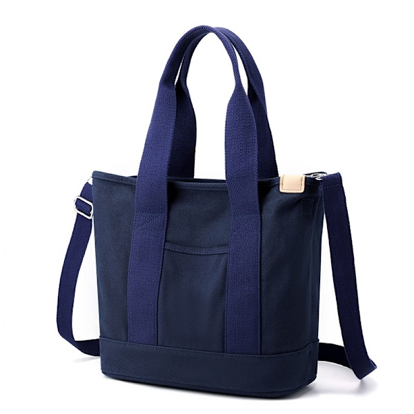 Canvas Tote Bag med Lommer for Kvinner, Skulderveske, Stor Kapasitet Skulderveske med Justerbar Stropp, for Shopping, Arbeid og Reise Azul oscuro L