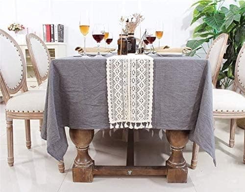 9,5x 180 cm Beige Macrame Bordslöpare Rektangulär Virkad Spets Elegant Ihålig Mesh Bordsduk för Rustik Boho Bröllopsdekor Brud