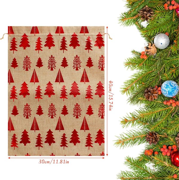 4 stycken julklappspåsar med dragsko, 30x40cm linne julklappsförpackningspåsar återanvändbara julgodispåsar