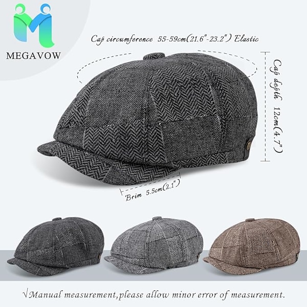 8-Panel Tweed Newsboy Cap - Flade Kasket - Mode Kasket Golf Kasket Cap Beret Baker Boy Hat Til Mænd Og Kvinder Dark gray