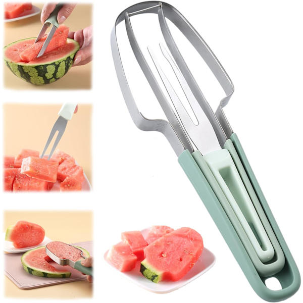 Vandmelon Gaffel Slicer Cutter, Rustfrit Stål Vandmelon Popsicle Cutter, Bærbar Frugt Gaffel til Camping Køkken Gadgets