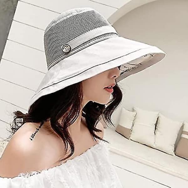 Mesh solhatte til kvinder, sommer UV-beskyttelse, bred skygge, strandfiskehat