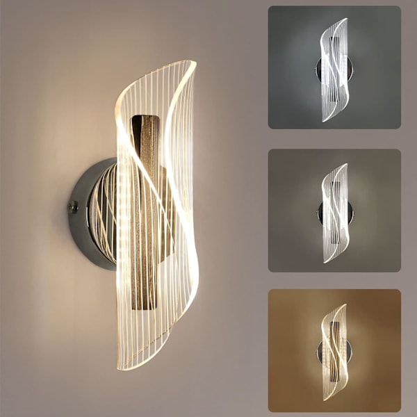 Vägglampa inomhus, 10W kreativt böjt design vägglampa, 3 färgtemperaturer RA≥85 inomhusväggbelysning för sovrum vardagsrum kök hall