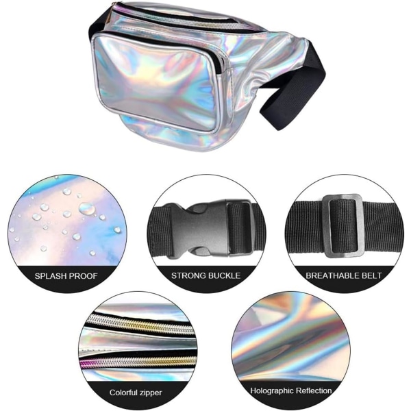 Holographic Fanny Pack,PU Waterproof Shiny Waist Bag,with Adjustable Belt for Travel,Party,Running