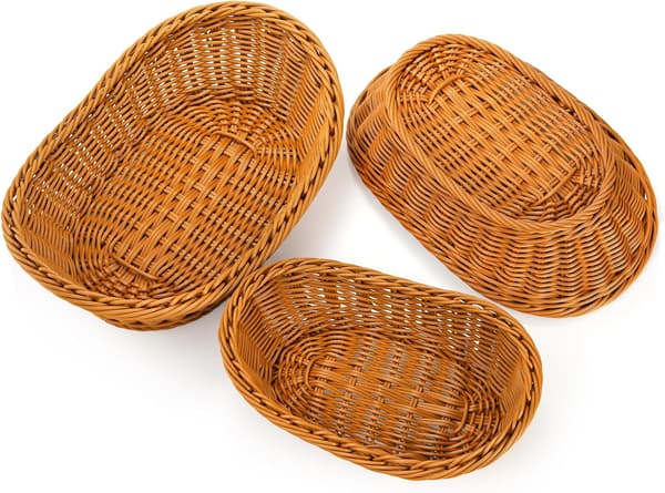 3-pack Poly-Wicker Vävda Brödserveringskorgar, Stapelbara Imitation Rattan Fruktkorgar för Matvisning, Grönsaker - 3 Storlekar