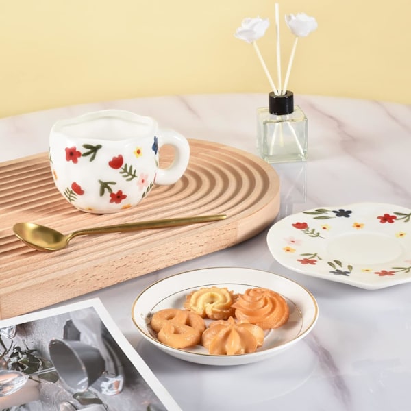 Keramisk Kaffekopp, Søt Rosa Kopp for Kvinner med Skål for Kontor og Hjem, Oppvaskmaskin- og Mikrobølgeovnsikker, 300 ml Style 1