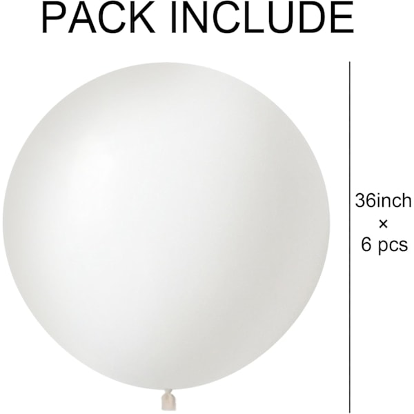 6-pak 91 cm Hvide Kæmpe Store Ekstra Store Jumbo Latex Balloner Farverige Luftballoner Runde Fødselsdagsballoner