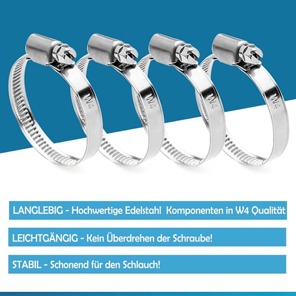 Pakke med slangekoblinger med slangeklemmer, svømmebassengslangetilpasning, dobbel slangeende (2 x 32 til 38 mm)