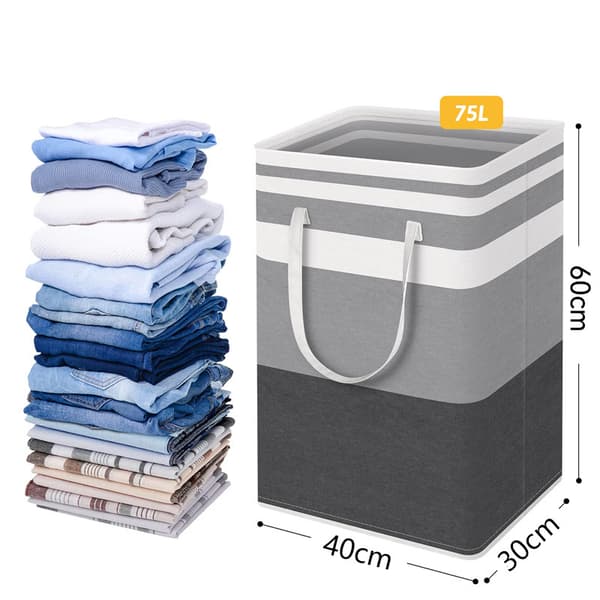 75L kleskurv, rektangulær klesorterer laget av stoff, sammenleggbar grey-white black stripes 40*30*60cm