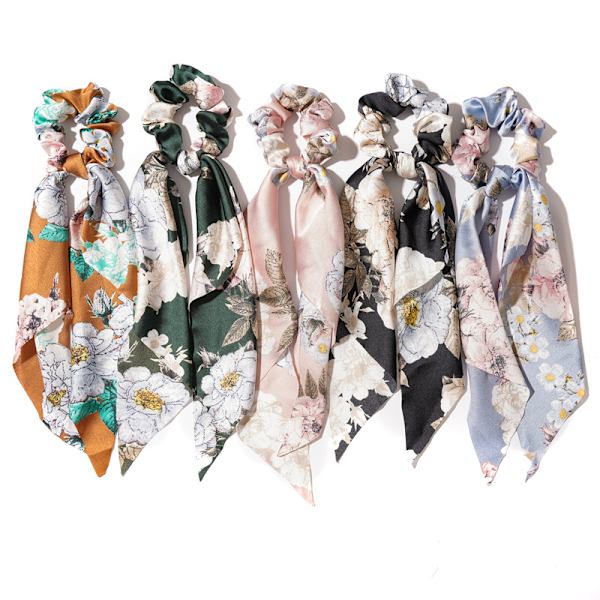 5 st satinmaterial hårscrunchies elastiska hårscrunchies