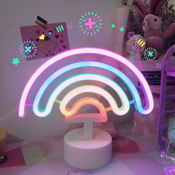 Farverigt regnbue neonlys batteri og USB Power LED neonskilt Fritstående neon bordlamper Regnbue form dekorationer, gave