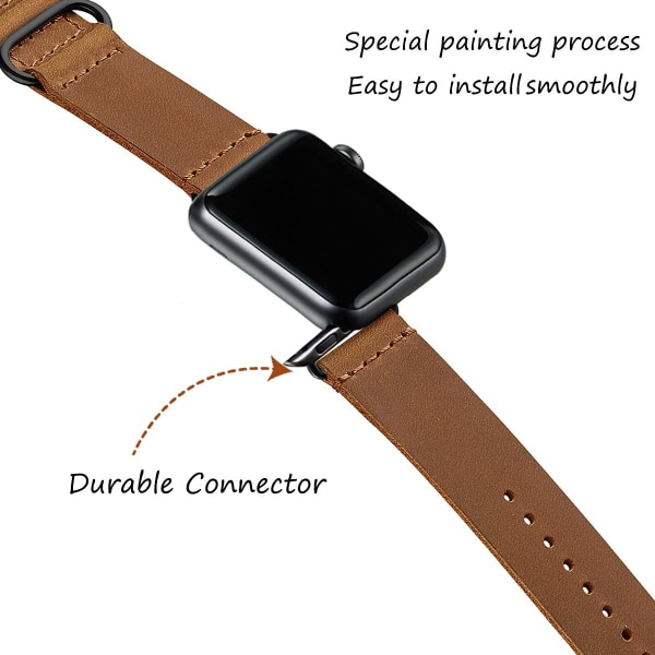 Vintage læderbånd, der er kompatible med Apple Watch-bånd, ægte læderretrorem, der er kompatibelt til mænd, kvinder iWatch SE Series 7/6/5/4/3/2/1 Light Brown/Black 38mm 40mm 41mm