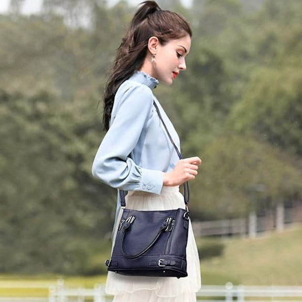 Damer Crossbody Väska PU Läder Handväskor Casual Shopper Väska Axelväska Tote Väska Stor Kapacitet Azul