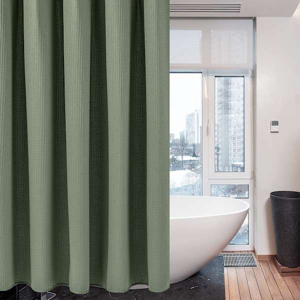 Våfflad duschdraperi, med duschdraperiringar tyg badkar draperi set Green 1.5*2m