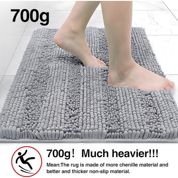 Chenille Badeværelsesmåtter til Badeværelse Skridsikker Absorberende Vaskbar Hurtigtørrende Tyk Mikrofiber Luksus Bademåtter gray 17" X 24"