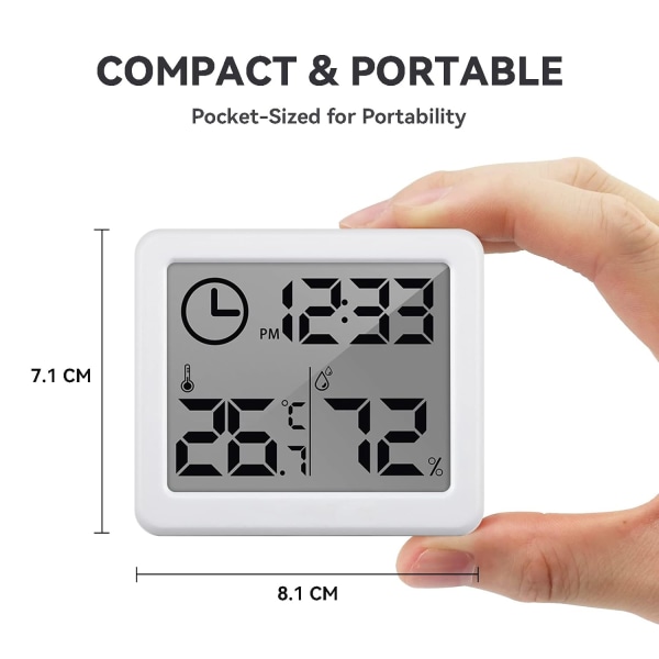 Digital termometer Hygrometer - inomhustermometer med temperatur- och fuktighetsmätare, bords- och väggtermometer för hem och kontor - vit