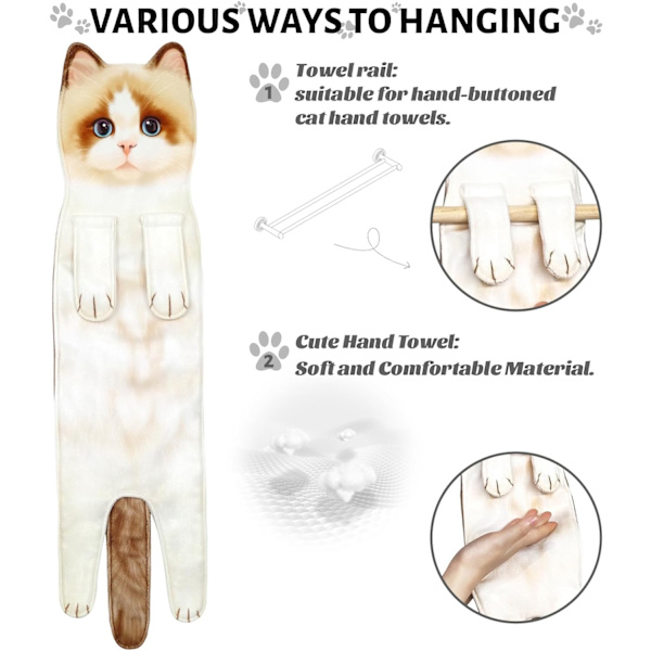 Handduk för snabb torkning, absorberande handdukar i form av katt, söta djurhanddukar, handdukar för kök och badrum (Ragdoll-katt)