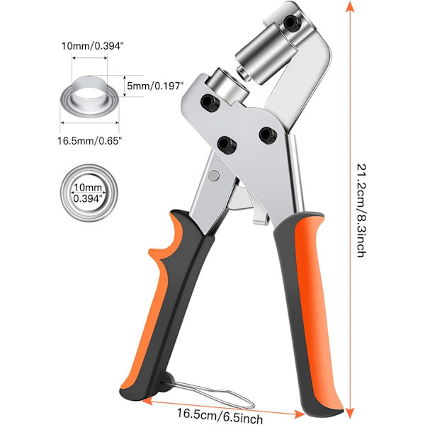 Øyebøyle-tang, øyebøyle-tang med 520 stk 10 mm øyebøyler, øyebøyle-tang for presenning, stoffer, lær, papp, plakater, bannere, etc.