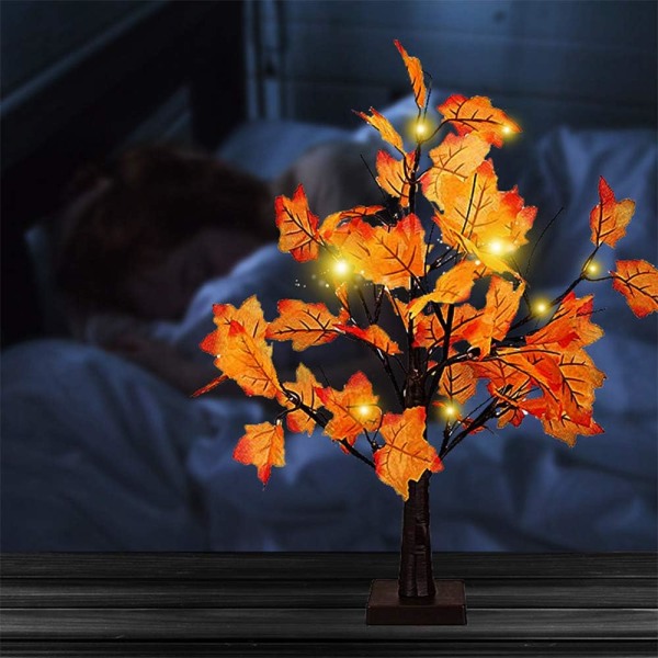 Artificial Fall Lighted Maple Tree 24 LED Thanksgiving Decorations Table Lights Battery Operated for Wedding Party Gifts