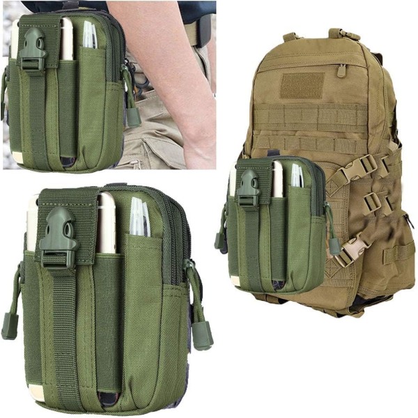 Kompakt bæltepose, Military Army EDC Pouch taljetaske, til sportsvandring, camping green