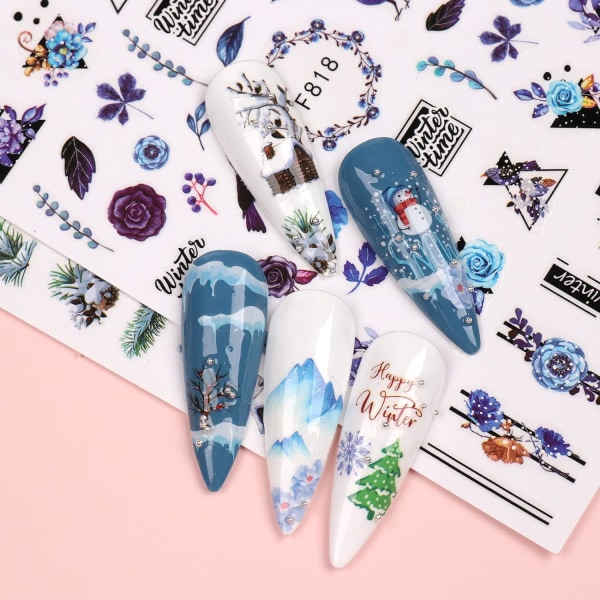 10 ark Jule Nail Art Stickers Decals Selvklæbende, Feriebørn Søde Bule White Pine Tree Negle Decoration Accessories