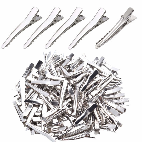 34MM Små Alligator Hårklämmor, 100 Stycken Silver Metall Alligator Hårnålar Tänder Bågar Krokodil Hårklämmor Hållare Tillbehör 34MM
