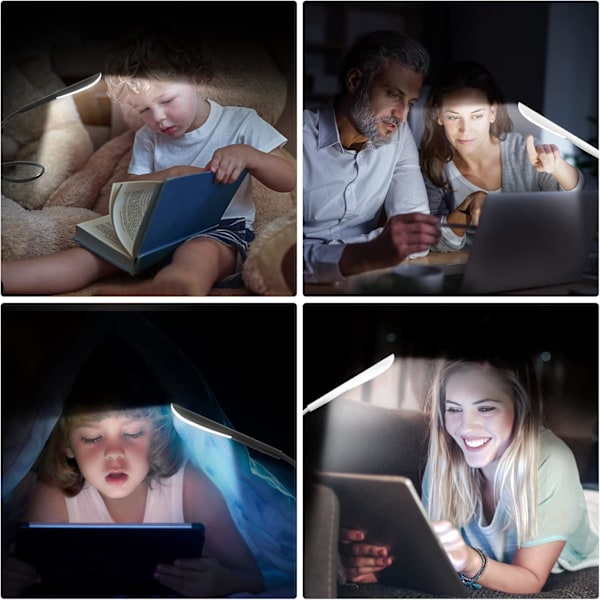 LED USB Läslampa, Beröringskänslig Strömbrytare, 3 Justerbara Ljusstyrkor, Flexibel Svanhals, för Resor, Läsning, Sovrum, Kontor Blanco