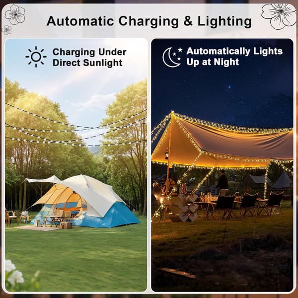 Solar Utendørslys - 12m 100LED - Sakura Lys - 8 Moduser Vanntett Solar Hagebelysning