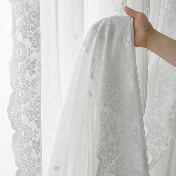 Elfenbensfärgade spetsgardiner - Vintage Blommönster Broderade Tunna Spetsgardiner, Sekretessvågade Fönstergardinspaneler, 140x100cm, 2 Paneler