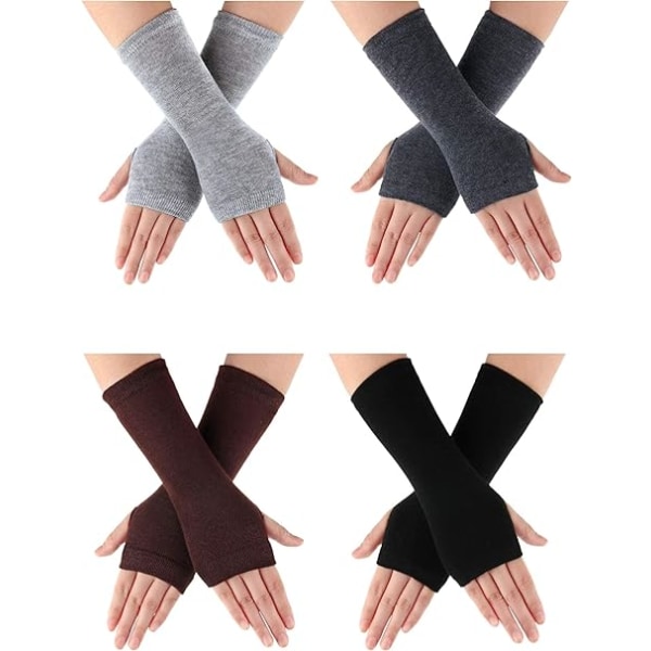 4 par Cashmere Feel håndleds fingerløse handsker med tommelfingerhul Kvinder Unisex Cashmere varme handsker, 4 farver