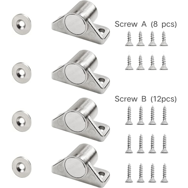 Magnetisk låsmagnet skåpdörr 4 st silver magnetiska lås med skruvar magnetlås, för skjutdörr lådor fönster magnetiserat skåp