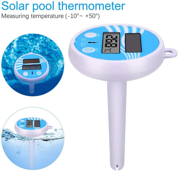 Flydende solcelledrevet digitalt pooltermometer, elektronisk pooltermometer, flydende soltermometer, med LCD-display