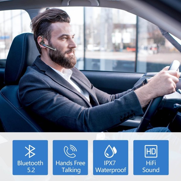 Bluetooth-hörlurar, trådlösa Bluetooth-handsfree-hörlurar med brusreducerande mikrofon, kompatibla med iPhone, Android-telefoner