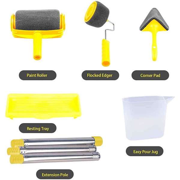 Professionell målarrulle Pro Målarborste Kit, Tvättbar DIY Utrustning Set, Väggfärgsrulle Kit, Målarrulle för Hem, Kontorsväggar
