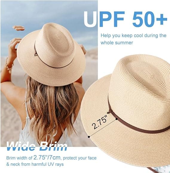 Kvinder Mænd Stråhat Panama Hat Sommer Bredskyggede Solhat Anti-UV til Strandrejser Solhat