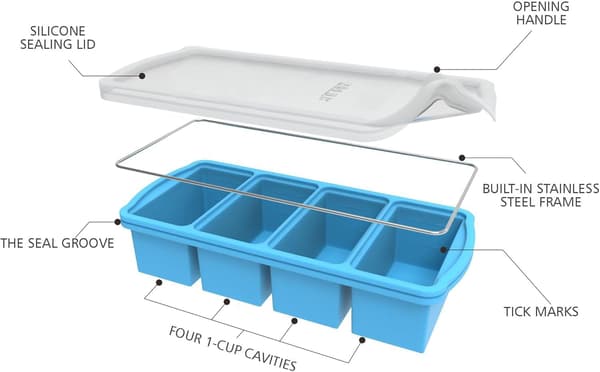 2-pack silikonform för frys med lock - Behållare för frysning av soppa - Stor isbitsform (Blå)