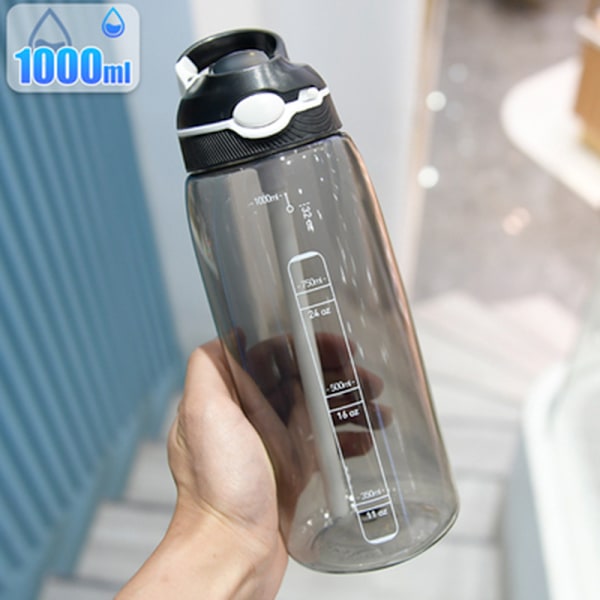 1000ML Vannflaske, Med Skjult Koppbånn, Vannflasker Med Håndtak Passer Til Sport Basketball Trening Gåing Reiser Kontor Osv. black