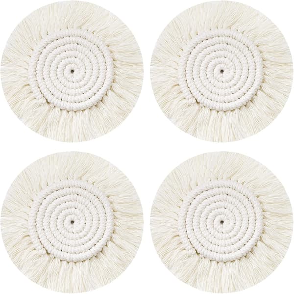 Macramé-underlägg för drycker, 4 stycken vävda underlägg
