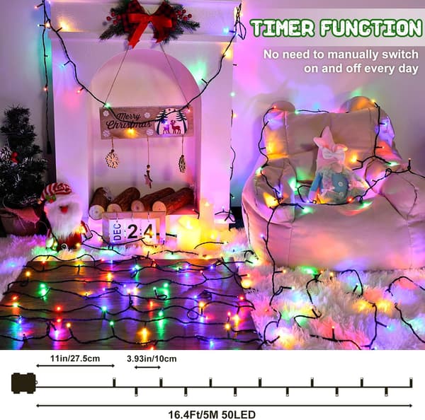 2 STK Julelys, 16,4FT x 2 Batteridrevne Lyslenker, 100LED med 8 Moduser Timer for Innendørs og Utendørs Dekor