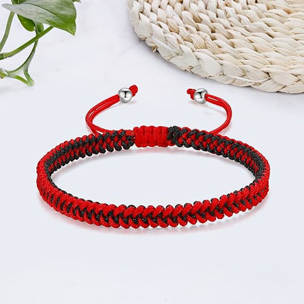 Flätad rep armband dam herr, flickor pojkar födelsedag vänskap par presenter handgjorda smycken Red-black