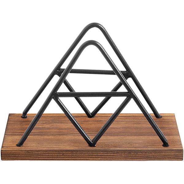 Servietholder i metal og træ, trekantet design Multicolor 18*8.9*12CM